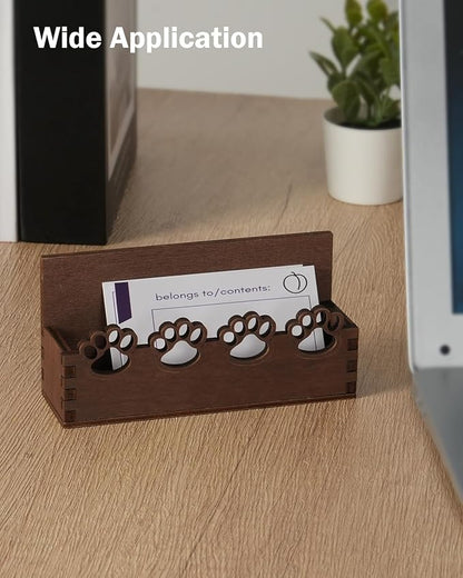 eZAKKA 2 Pack Business Card Holder, Wooden Business Card Stand for Office Home Desktop Tabletop Organizer(Paw)