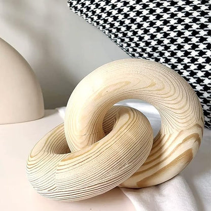 Double Ring Chain Link Decor - 2-Link Wood Knot, Hand Carved Pine Boho Bead, Suitable for Bedroom, Living Room, Coffee Shop Decoration (Wood Color)