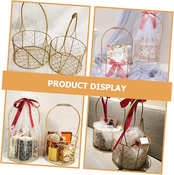 Gold Wire Flower Girl Basket Iron Wire Basket Wedding Storage Decorative