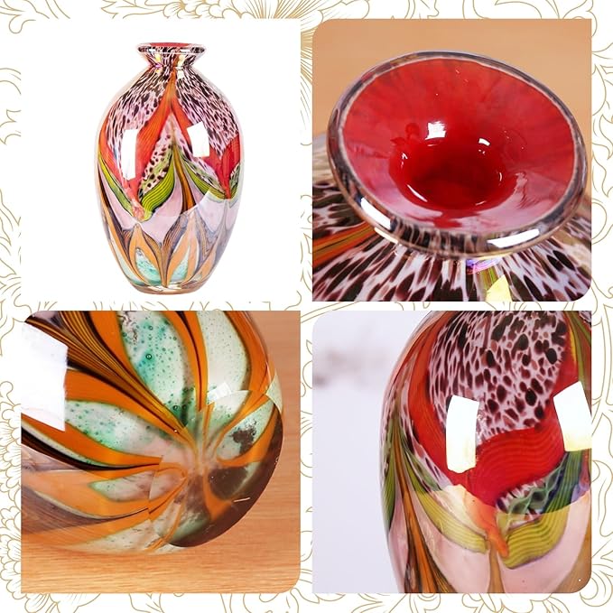Glass Vases for Flower, Unique Hand Blown Colorful Glass Vase, Modern Art Decorative for Home Living Room, Office, Table centerpieces, Bookshelves and Wedding Decorations (JG34)