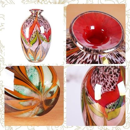 Glass Vases for Flower, Unique Hand Blown Colorful Glass Vase, Modern Art Decorative for Home Living Room, Office, Table centerpieces, Bookshelves and Wedding Decorations (JG34)