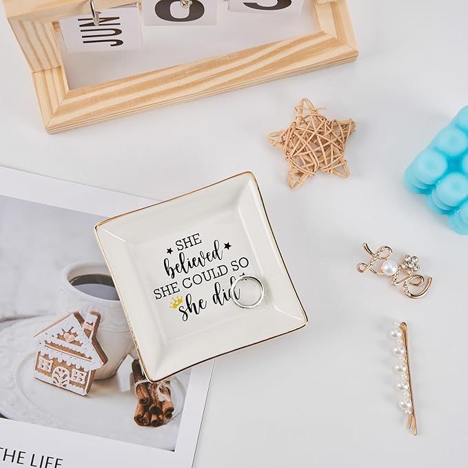 Congratulations Gifts for Women - She Believed She Could So She Did Trinket Jewelry Dish, High School College Graduation Gifts for Her New Job Gifts Inspirational Spiritual Motivational Gift