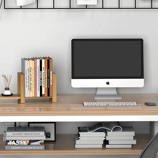 Adjustable Table Top Bookshelf Wooden Desktop Bookshelf Retro Mini Book Shelf Organizer Desk Bookshelves Magazine Files Letters Holder Racks for Home Office Supplies, Tabletop Book Storage Rack