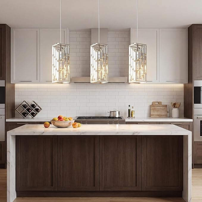 Brass Nickel Pendant Lighting Modern Pendant Light, Mini Crystal Chandeliers,Adjustable Pendant Light Fixture for Kitchen Island Dinning Room Bedroom (1 Pack)