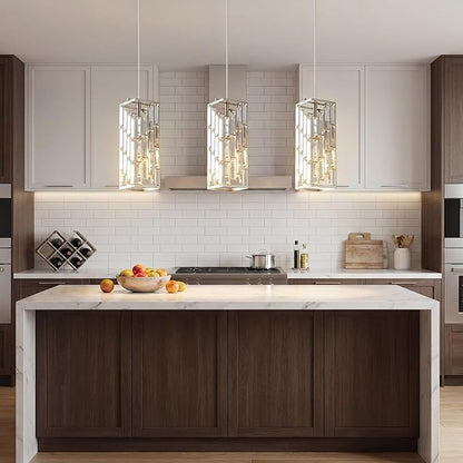 Brass Nickel Pendant Lighting Modern Pendant Light, Mini Crystal Chandeliers,Adjustable Pendant Light Fixture for Kitchen Island Dinning Room Bedroom (1 Pack)