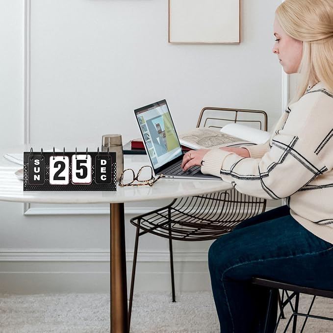 Metal Desk Calendar Standing Flip, Desktop Perpetual Flip Calendar with Large Display, Farmhouse Vintage Daily Flip Calendar for Home Office Decor, Reusable Yearly