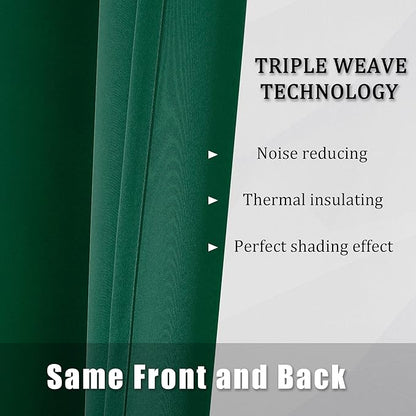 DUALIFE Emerald Green Blackout Curtains with Grommet 45 Inch Length Room Darkening Short Window Curtain Panels for Living Room 52 by 45 Inch 2 Panels Hunter Green