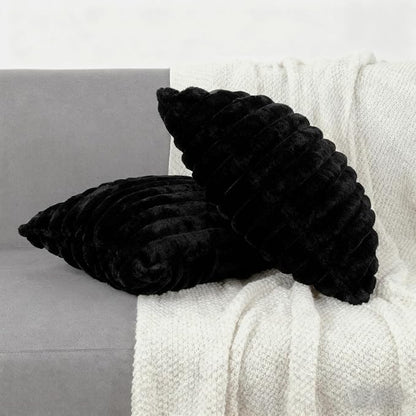 2 Pack 20x20 Double-Sided Faux Fur Pillow Covers, Plush Throw Pillow Covers for Living Room Decorations Throw Pillow Case, Throw Pillow Cover Cushion Cover for Home Sofa Car, Black