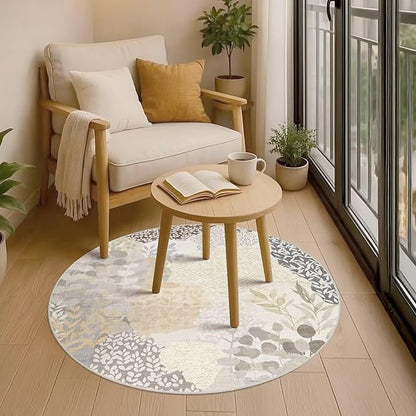 DEXDE Round Rug 4ft Washable Circle Area Rugs, Non Slip Low Pile Boho Floral Small Circular Carpet for Bedroom Bathroom Entryway Kids Room Office Dining Room, Gray