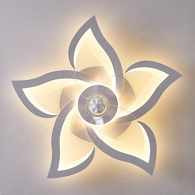 HuixuTe Ceiling Fan with Lights Remote Control, 3 Colors, 6 Speeds, 24" Geometric Bladeless Ceiling Fan, White Low Profile Ceiling Fan with Light for Kitchen Bedroom