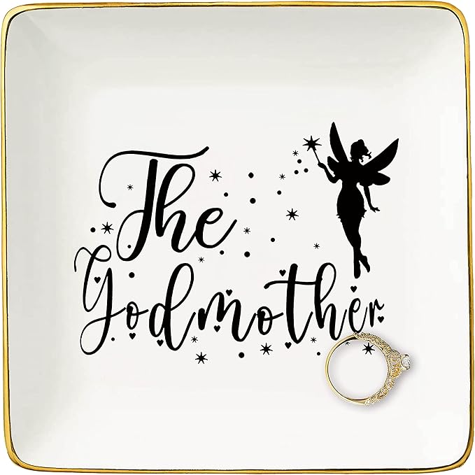 Topthink Godmother Proposal Gifts from Godchild - 2025 Christmas Gifts-Birthday Baptism Mothers Day Present for Godmother - Ceramic Jewelry Holder Ring Dish Trinket Tray