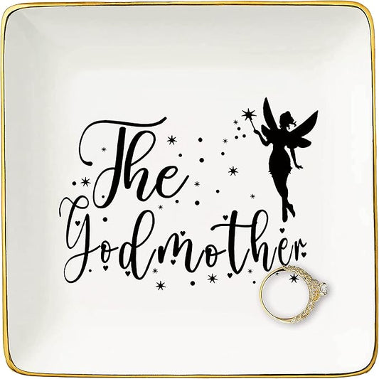 Topthink Godmother Proposal Gifts from Godchild - 2025 Christmas Gifts-Birthday Baptism Mothers Day Present for Godmother - Ceramic Jewelry Holder Ring Dish Trinket Tray