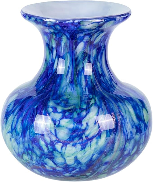 Glass Vases for Flower, Unique Hand Blown Blue Glass Vase, Modern Art Decorative for Home Living Room, Office, Table centerpieces, Bookshelves and Wedding Decorations (JG55)