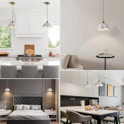 Modern Minimalist White Pleated Ceramics Pendant Lights Kitchen Island Mid Century Opal Glass Dome Adjustable Height Hanging Ceiling Light Fixture Brass Milk Glass Pendant Light MPL11-1 GD