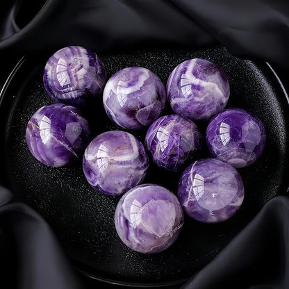 Natural Clear Quartz Crystal Sphere with Stand，5PC Real Crystals Ball, Clear Quartz Small Ball Decor (Amethyst Ball)