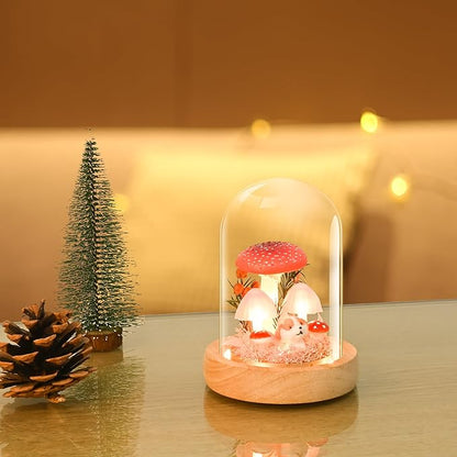 QUELIEN Christmas Mushroom Lamp in Glass Dome,Mushroom Gifts for Women - Warm White LED Night Light for Bedroom Decor,Unique Gifts for Women, Housewarming Birthday Decorations（Red）