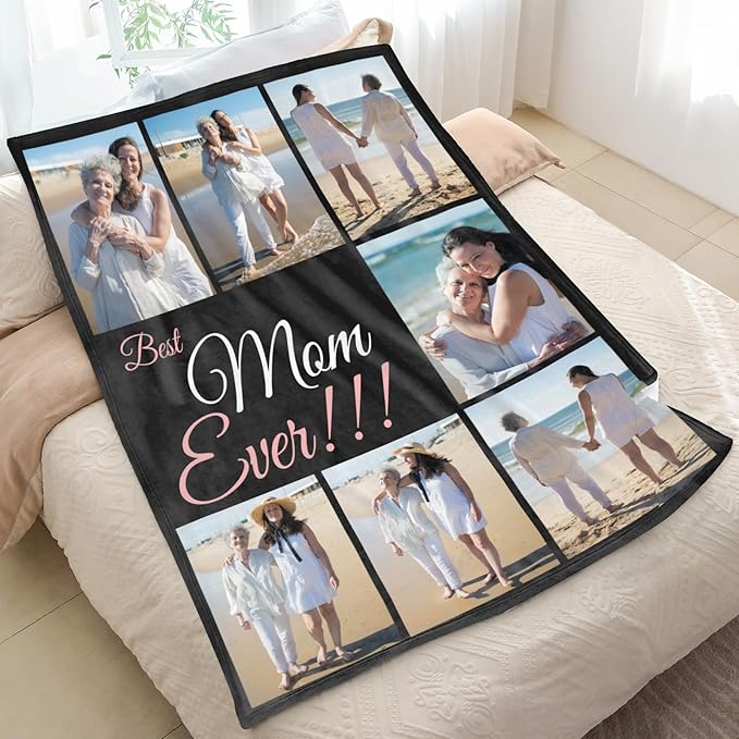 Mothers Day Personalized Gifts from Daughter Custom Blankets with Photos and Text Multiple Colors Sizes Soft Flannel Gifts for Women Birthday Gifts for Mom
