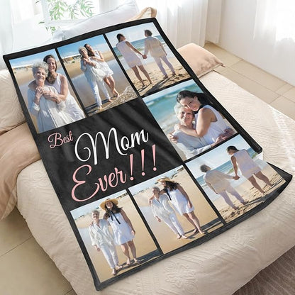 Mothers Day Personalized Gifts from Daughter Custom Blankets with Photos and Text Multiple Colors Sizes Soft Flannel Gifts for Women Birthday Gifts for Mom