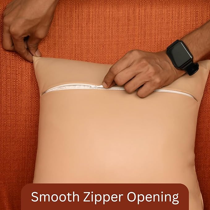 LL LEATHER LOVERS Lambskin Leather Pillow Cover, Hand Panel Stitched Leather Decorative Throw Pillow Covers for Couch Sofa Bed Living Room Garden (14x14 Inches, Beige Pack of 1)