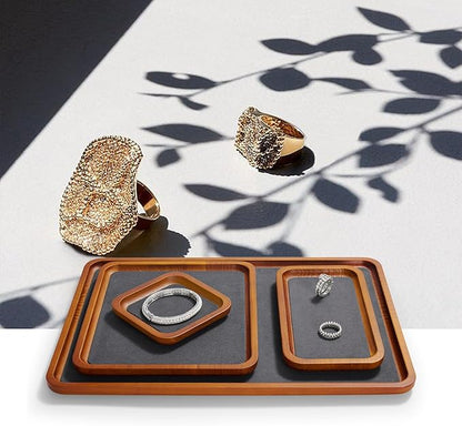 Oirlv Solid Wood Jewelry Display Tray Small Jewelry Tray Rings Earrings Bracelets Necklace Holder Organizer (Small, Grey)