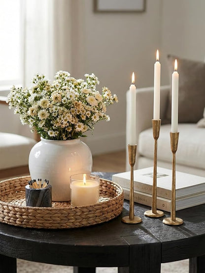 Gold Iron Taper Candle Holder Set of 3, Heavy Wrought Iron Candlestick Holders Decorative Candle Stand, Vintage Candle Holder for Wedding, Dining, Home Decoration
