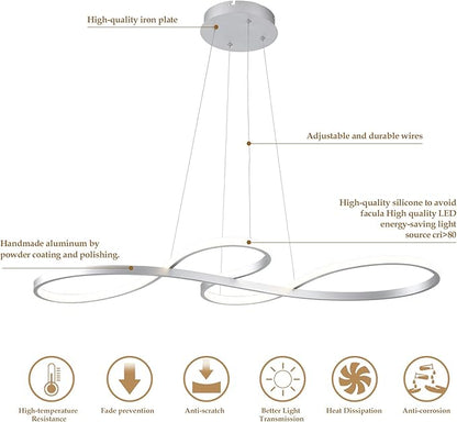 Modern LED Chandelier Dining Room Pendant Light Dimmable Creative Chandelier Remote Control Color/Brightness 3000-6000K Adjustable Hanging Lamp for Bedroom Living Room Kitchen 60W (Silver)