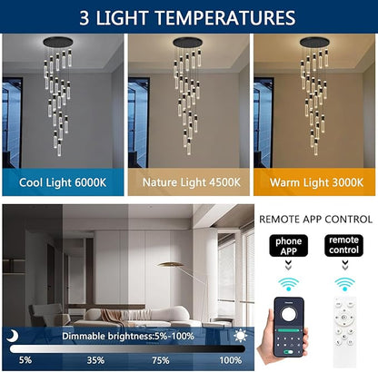 Modern Crystal Chandelier for Staircase Large High Ceiling Chandeliers Spiral Dimmable Hanging Light Fixture Flush Mount Bubble Pendant Lighting for Foyer Entryway Hallway