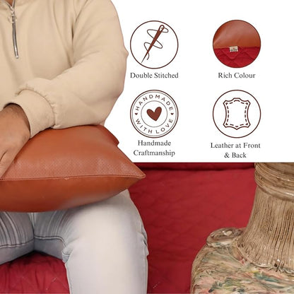 Genuine Lambskin Leather Pillow Cover, 18x18 Inch Case for Lumbar Throw Couch Pillows, Thick & Soft Cushion Covers for Sofa Bed Home Décor (Textured Terracotta Pack of 1)