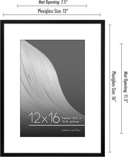 Americanflat 12x16 Picture Frame with Polished Plexiglass - Use as 8x12 Frame with Mat or Display 12x16 Photo Without Mat - Streamline Collection - Thin Border Picture Frames for Wall - Black