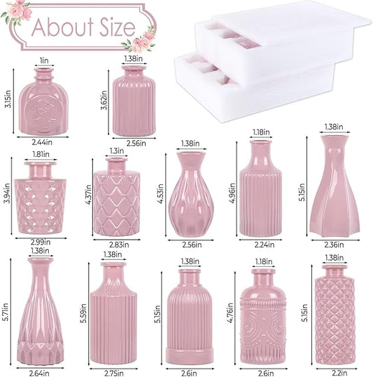 Blush Pink Glass Bud Vase Set of 12 – Mini Vintage Vases for Flowers, Centerpieces, Wedding & Home Décor