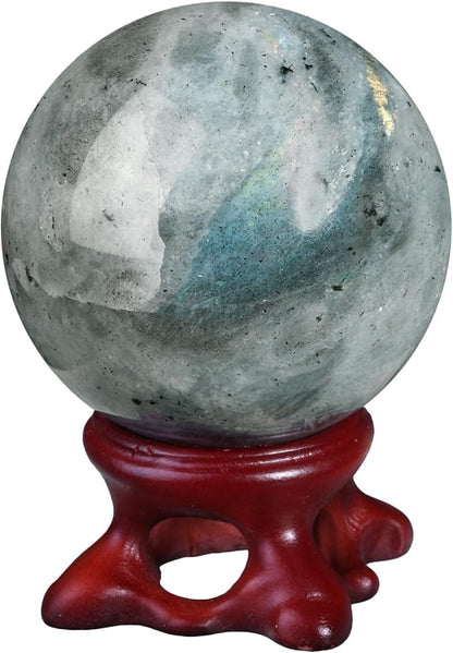 mookaitedecor Natural Labradorite Crystal Ball with Resin Stand, Decorative Stone Sphere Ball for Feng Shui Meditation Divination Home Decor, 1.61-1.97 Inch (41-50 mm)