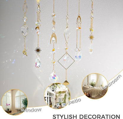 suddus 6pcs Sun Catchers Indoor Window, Hanging K9 Crystals Prism Rainbow Suncatchers for Cat, Christmas, Outdoor, Wall, Garden, Patio, Room, Cute Home Decoration