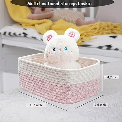 COMFY-HOMI 11.5"x7.5"x4.7" Storage Baskets for Organizing | Cotton Rope Woven Basket | Toy Storage Bin Box | Basket for Shelves, Closet Organizer Bin, Decorative Closet Shelf, 3 Pack, Pink