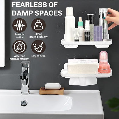 2pc Wall Mounted Floating Shelf, Acrylic Display Ledges with Edge Design, Small Space-Saving Display & Organizer for Living Room, Bathroom, Gaming Room, Office (White)