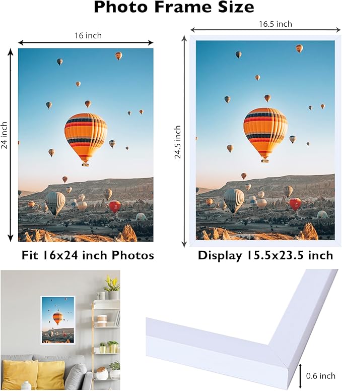 16x24 Picture Frame Set of 2 White for Poster Photo Picture and 40x60 cm Canvas, Horizontal and Vertical Formats for Wall Hanging, 16 x 24 Wall Gallery Poster Photo Frame,2 Pack, White