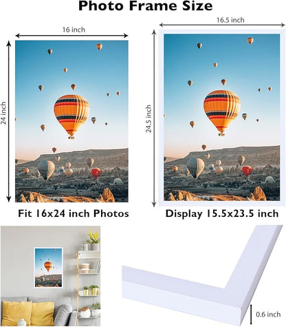 16x24 Picture Frame Set of 2 White for Poster Photo Picture and 40x60 cm Canvas, Horizontal and Vertical Formats for Wall Hanging, 16 x 24 Wall Gallery Poster Photo Frame,2 Pack, White