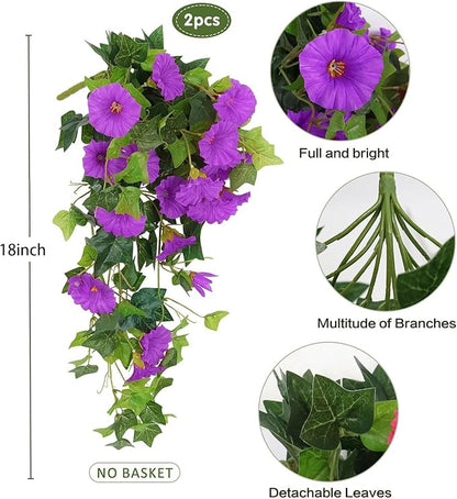 RECUTMS Artificial Fake Hanging Flowers Plants for Outdoor Spring Decor, 2 Pcs UV Resistant Faux Petunias Trailing Plants Realistic Flower Look Real for Door Wall Yard Porch Garden Planter (Fuchsia)