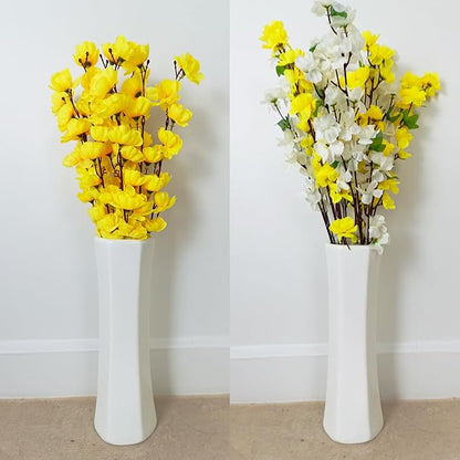12Inch Tall White Ceramic Flower Vase, Textured Modern Vases for Living Room Decorations, Shelf, Table Centerpieces, Farmhouse Small Ceramic Vase