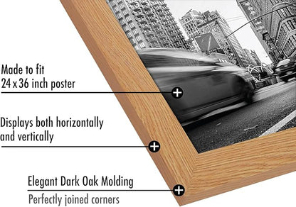 Americanflat 24x36 Poster Frame with Polished Plexiglass - Wide Picture Frames Made of Engineered Wood for Vertical or Horizontal Wall Display - Epic Collection - Dark Oak
