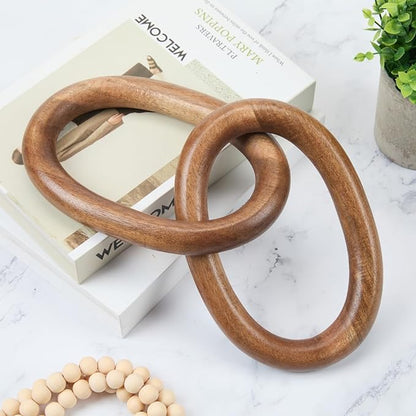 Acacia Wood Chain Link Decor, Natural Wooden Knot Shelf Decors for Coffee Table, Bookshelf, Console Table Decorations, Decorative Handcrafted Modern Home Accent, 13x6 Inch