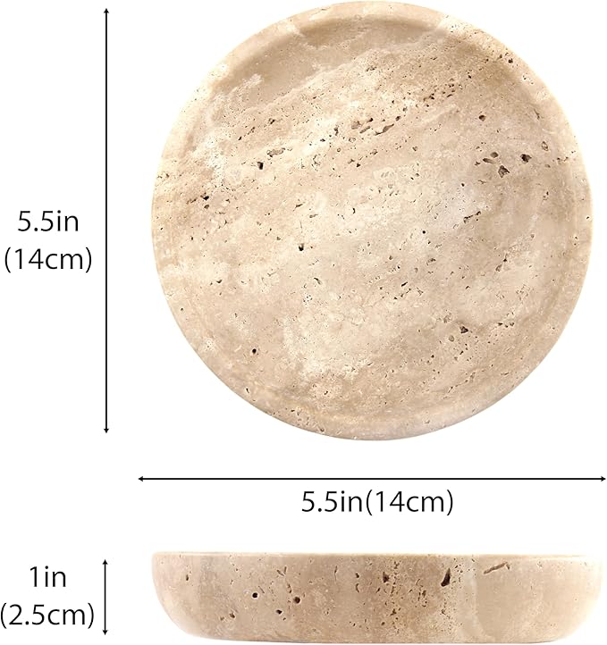 Small Natural Marble Jewelry Tray Key Plate Holder Dish Trinket Decor Catch All Bowl for Ring Earring Stone Gift for Women Daugther,Beige Travertine