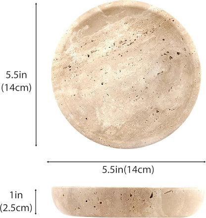 Small Natural Marble Jewelry Tray Key Plate Holder Dish Trinket Decor Catch All Bowl for Ring Earring Stone Gift for Women Daugther,Beige Travertine