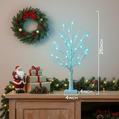 PEIDUO Blue-Green Trees Decor for Home, 2PK Tree Light Battery Powered Timer, Lighted Christmas Decorations Indoor, for Home Bedroom Living Room Fireplace Wedding Party New Year's Day and Christmas