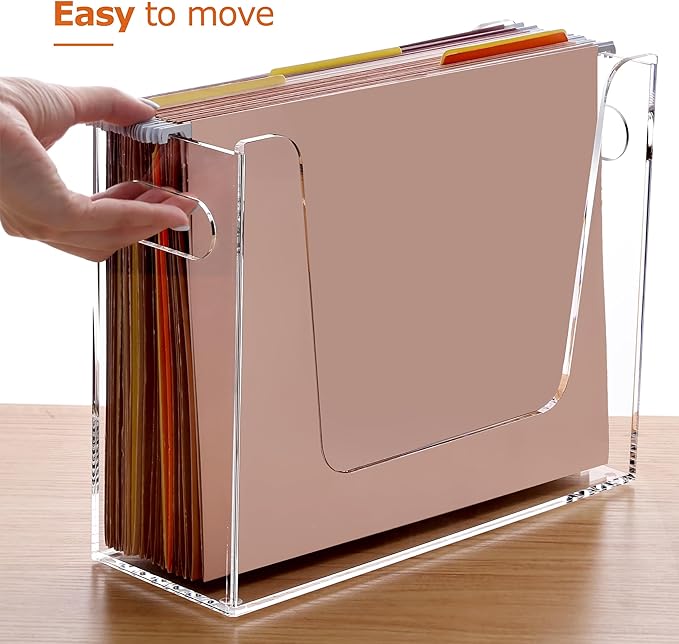 DINGHUO Folder File Organizer, Letter Size Acrylic Hanging File Holder with Handles, Clear Portable Filing Storage Box for Desk, Office Supplies, School - 1 Pack