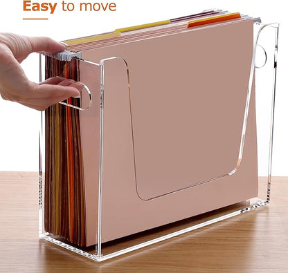 DINGHUO Folder File Organizer, Letter Size Acrylic Hanging File Holder with Handles, Clear Portable Filing Storage Box for Desk, Office Supplies, School - 1 Pack