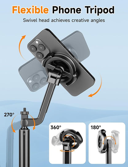 Magnetic Tripod for iPhone, 69" Phone Tripod Selfie Stick with Stake, Remote & 2 in 1 Phone Holder, Extendable Cell Phone Stand for Golf Recording Travel, Compatible with iPhone and Android Cellphone