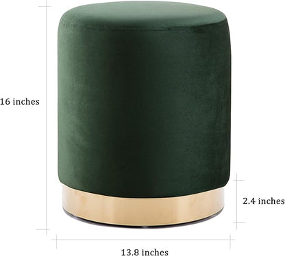 DAGONHIL Modern Round Velvet Ottoman,Upholstered Make-up Short Foot Stools with Gold Plating Base,Pack of 1,Green