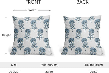 Blue Floral Pillow Covers 20x20 Set of 2 Blue and White Block Print Pattern Rustic Spring Flower Decorative Outdoor Farmhouse Pillowcases Decorations Throw Cushion Cover Decor for Couch Sofa Bed