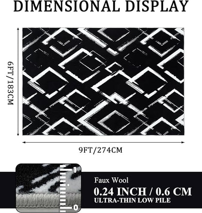 YIHOUSE Black Modern Geometric Area Rug 6x9, Black and White Rug with Abstract Diamond Patterns,Non-Shedding Washable Rugs for Bedroom, Home Office and Living Room