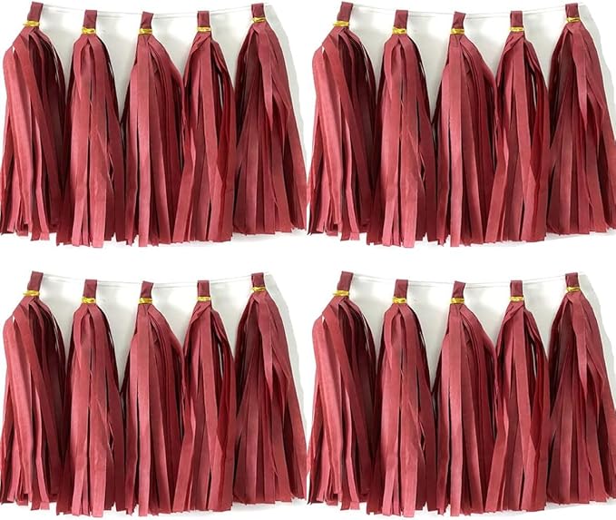 30pcs Burgundy Tissue Paper Tassels DIY Hanging Decorations - Baby Shower, Wedding, Festival Decor